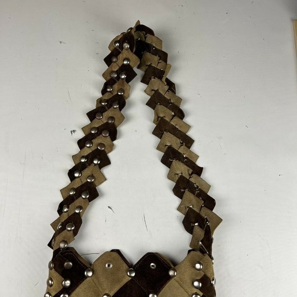 Vintage Tan Shoulder Bag Leather Boho Gypsy Festival Fringe Studded Handbag - Picture 4 of 12